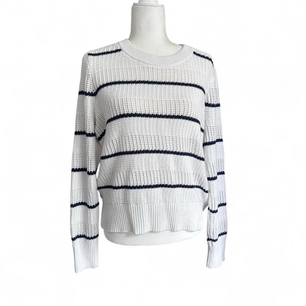Tribal White and navy striped crewneck sweater 100% cotton L